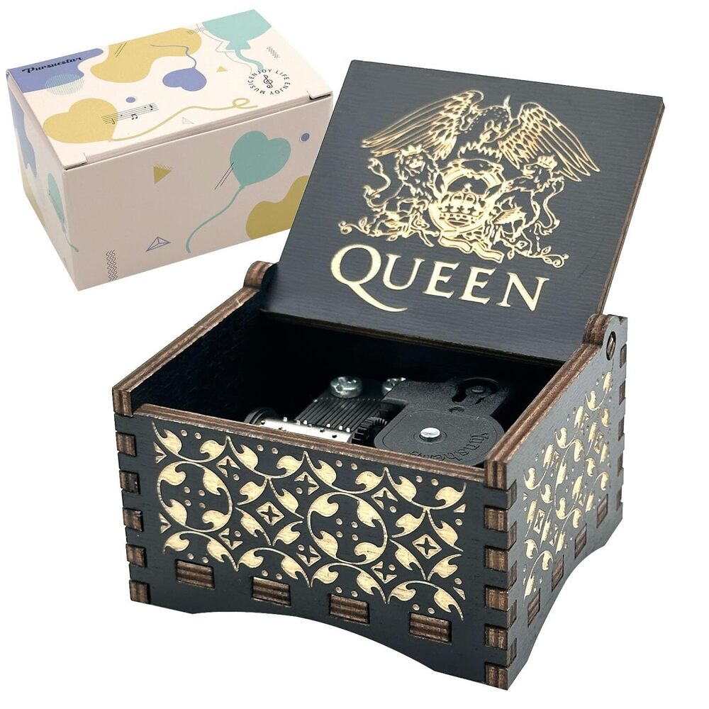 4952 Bohemian Rhapsody-Queen Wind Up Music Box, Vintage Engraved Wood